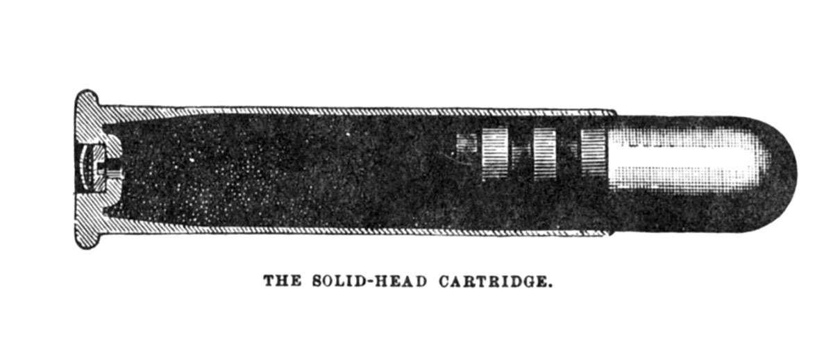 Government .45-70 solid-head cartridge with 500-grain bullet. (From Description and Rules for The Management of the Springfield Rifle, Carbine and Army Revolvers, Government Printing Office, 1898.)